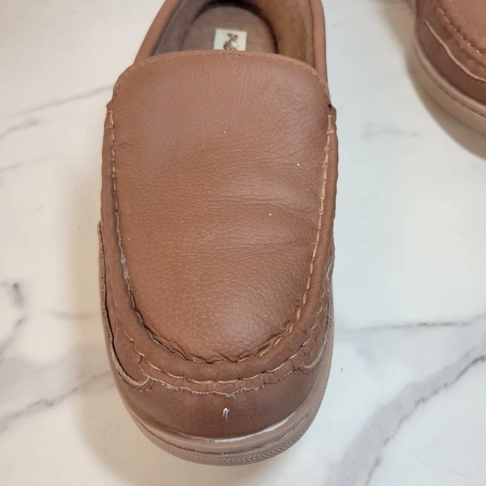 MyPillow MySlippers Mens 11 Brown Leather Moccasin Slippers 74462-05